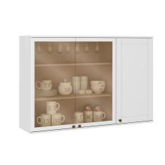 Armário de Cozinha Modulado Bella 2600 c/ 3 Portas (2 c/ Vidro) 120cm Branco - Carraro