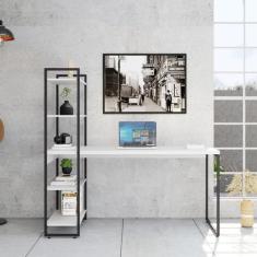 Escrivaninha com Estante Studio Branca e Preta 146 cm - Compace