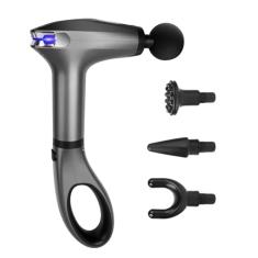 Massageador Elétrico com Extensor, 8 Velocidades, 4 Cabeçotes, Recarregável USB, LCD, Cinza