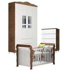 Quarto de Bebê Ariel 4 Portas com Gaveteiro e Berço Lara Branco Acetin
