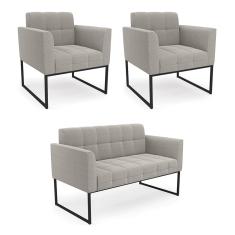 Sofá Namoradeira e 2 Poltronas Industrial Pto Elisa Bouclê Cinza D03 - D?Rossi