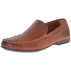 Frye Mocassins Venezianos Lewis para homens, feitos à mão com couro antigo, estrutura de mocassim e sola de borracha completa e salto modificado, Conhaque - Renice, 39