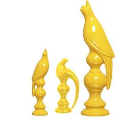 Trio De Passaros Exoticos Ceramicas Pegorin Amarelo