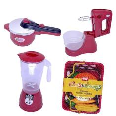 Menino Infantil Cozinha Eletro Panela Vermelho 16Peças