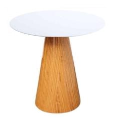 Mesa Lateral Cone Base Laminada Em Madeira Natural E Tampo 51 Cm - Laqueado Cor Branco