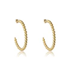 Brinco Argola Grande De Bolinha Dourada Folheado Em Ouro 18k [F027]