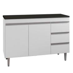 Balcão de Cozinha Andréia Branco com Tampo 100 cm Preto Fosco – AJL