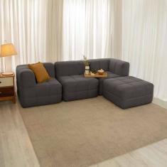 sofá guldi popup com 2 módulos canto central e puff linho grafite