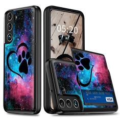 RAUEDWDJS Capa carteira para Samsung Galaxy S21 FE 5G, capa para Galaxy S21 FE 2022 com compartimento para cartão, TPU macio de camada dupla e policarbonato rígido à prova de choque para mulheres e