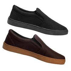 Kit 2 Pares Tênis Slip On Masculino Liso com Elástico e Sola Borracha