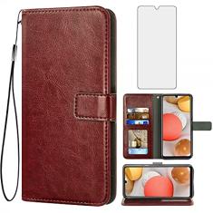 Asuwish Capa tipo carteira compatível com Samsung Galaxy A42 5G, protetor de tela de vidro temperado e suporte para cartão de couro, capas de celular para Glaxay A 42 G5 Gaxaly 42A S42 4G 2021
