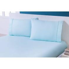 Lençol Queen 3 Peças C/Elástico Percal 100% Algodão 200 Fios Verde Água