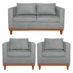 Kit Sofa 2 Lugares e 2 Poltronas Europa Bouclé - Amarena Móveis, Cinza