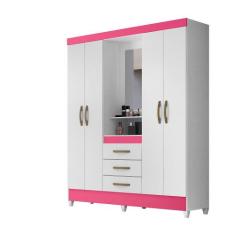 Guarda-Roupa Capelinha 4 Portas e 3 Gavetas Capri Branco/Rosa Moval, B
