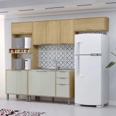 Cozinha Completa Olivia 10 Portas 2 Gavetas Castanho/Off White - Mx Móveis