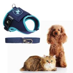 Coleira Com Guia para Cachorro Peitoral Para Cães E Gatos Colete Regul