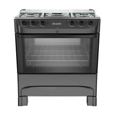 Fogão 5 Bocas a Gás Mueller MFI5BB Mesa Inox e Acendimento Automático Preto Fosco Bivolt