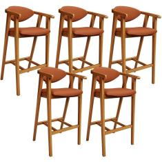 Kit 06 Banquetas Alta Cozinha Bancada Bar Sala De Jantar Fixa Cecília L02 Tecido Terracota - Lyam