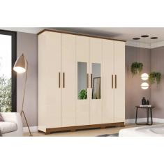 Guarda Roupa Casal 6 Portas E 3 Gavetas C- Espelho E Pés Cover Off White-nature