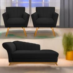 Kit Diva Recamier Vanessa 185cm Lado Direito e 02 Poltronas Laura Sued