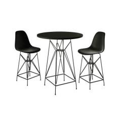 Jogo Mesa Bistrô Eames Preta 60Cm 2 Banquetas Preta Base Ferro Preto -