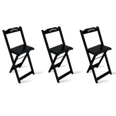 Kit 3 Banquetas Bistrô De Madeira Dobravel Jack Daniel's Preta - Cor: Preto