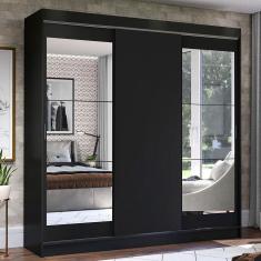 Guarda Roupa Casal Istambul 3 Portas de Correr 3 Gavetas MDP com Espelhos Preto