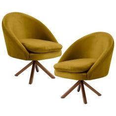 Kit 2 Poltronas Decorativas Giratórias Rafa C-279 Veludo Mostarda Domi Móveis