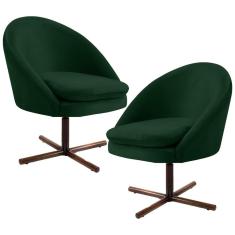 Kit 2 Poltronas Decorativas Giratórias Rafa C-303 Veludo Verde Domi Móveis