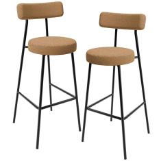 Kit 02 Banquetas Alta Bar Cozinha Sala de Jantar Milão L02 Assento Poliéster Estrutura Aço Encosto Fixo Mostarda