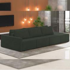 Sofá Ilha Modular Para Sala 312cm com Puff Dublin K01 Veludo Verde - L