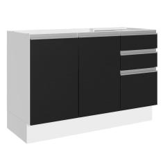 Balcão Gabinete De Pia Mdf 120 Cm 3 Portas 2 Gavetas Branco