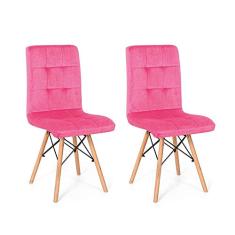 Conjunto 02 Cadeiras Eiffel Gomos Veludo Estofada Base Madeira - Rosa