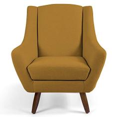 Poltrona Decorativa Sala de Estar Pés de Madeira Naomi Veludo Mostarda Escuro - Gran Belo