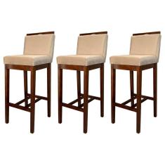 Kit 3 Banquetas Alta para CozinhaLíbia Madeira Capuccino Suede CCS