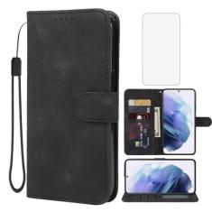 Wanyuexes Capa para Galaxy S21 5G, capa carteira para Samsung S21 SM-G991U com protetor de tela de vidro temperado, pele sensação de pele flip suporte suporte para cartão de crédito capa de telefone