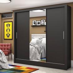 Guarda-roupa Casal 3 Portas com Espelho Santiago Plus Espresso Móveis Preto
