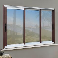 Janela Elite 3 Folhas Moveis Sequenciais 100 X 200 Vidro Reflex Mix Corten