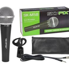 Microfone Com Fio De Mao Tipo Sm58 Com Cabo Sk Bm58 Skypix