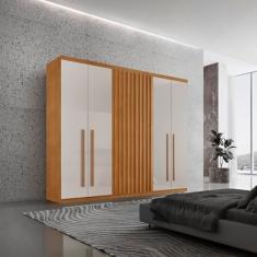 Guarda-roupa 6 Portas e 4 Gavetas 100% Mdf Premier Naturale/Off White
