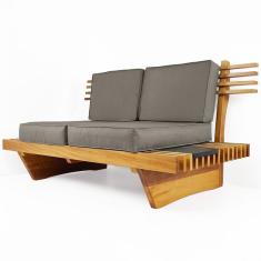 Sofá 2 Lugares Xangai Madeira Nobre Cinza Sala Moderna