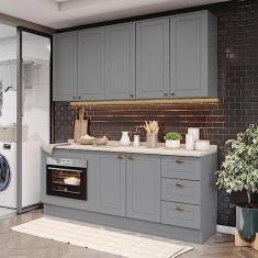 Cozinha Compacta 4 Peças com Balcão Para Forno de Embutir Emily Cinza/Calcare