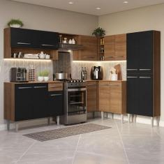 Armário de Cozinha Completa de Canto 417cm Preto/Rustic Emilly Madesa 