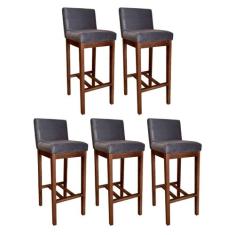 Kit 5 Banquetas Alta Lisboa com Encosto Estofado 100 Cm Suede Cinza CC