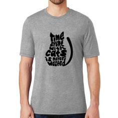 Camiseta Time spend with cats is never wasted - Foca na Moda, Cinza, G