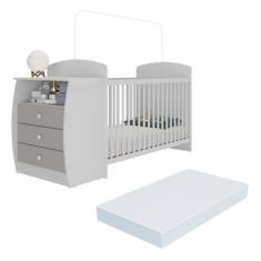 Berço Cômoda Multifuncional Colinho de mãe com colchão incluso Multimóveis Branco/Cinza