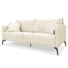 Sofá 3 Lugares 220cm Pés De Metal Vecchia S06 Linho Pérola - Mpozenato