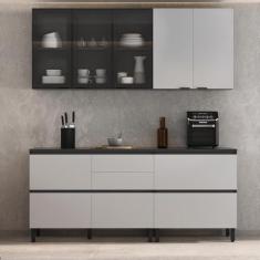 Cozinha Completa Itatiaia Lumina 200cm em Madeira Mdf Grafite/fendi