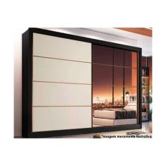 Guarda Roupa Casal 2 Portas de Correr (1 c/ Espelho) e 6 Gavetas Sevilha Flex Preto/Preto ou Branco - Europa