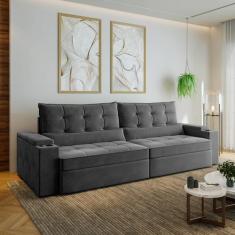 Sofá Retrátil Reclinável 4 Lugares 300cm Porta Copos e USB Embaúba Ext